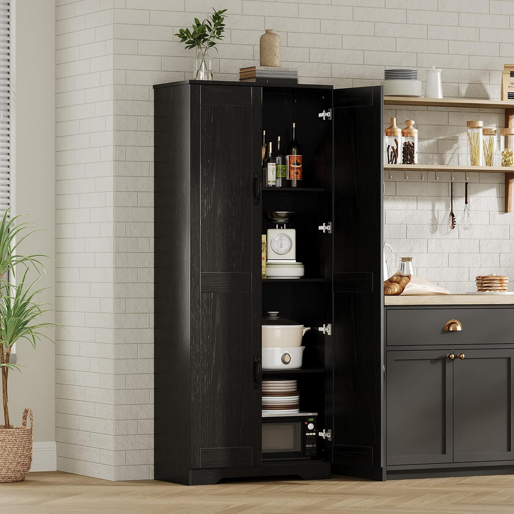 IDEALHOUSE Tall Pantry Cabinet, 60" Kitchen Pantry Storage Cabinet with 2 Doors and Adjustable Shelves, Freestanding Kitchen Cabinet, Cupboard for Dining Room, Bathroom, Antique Black
