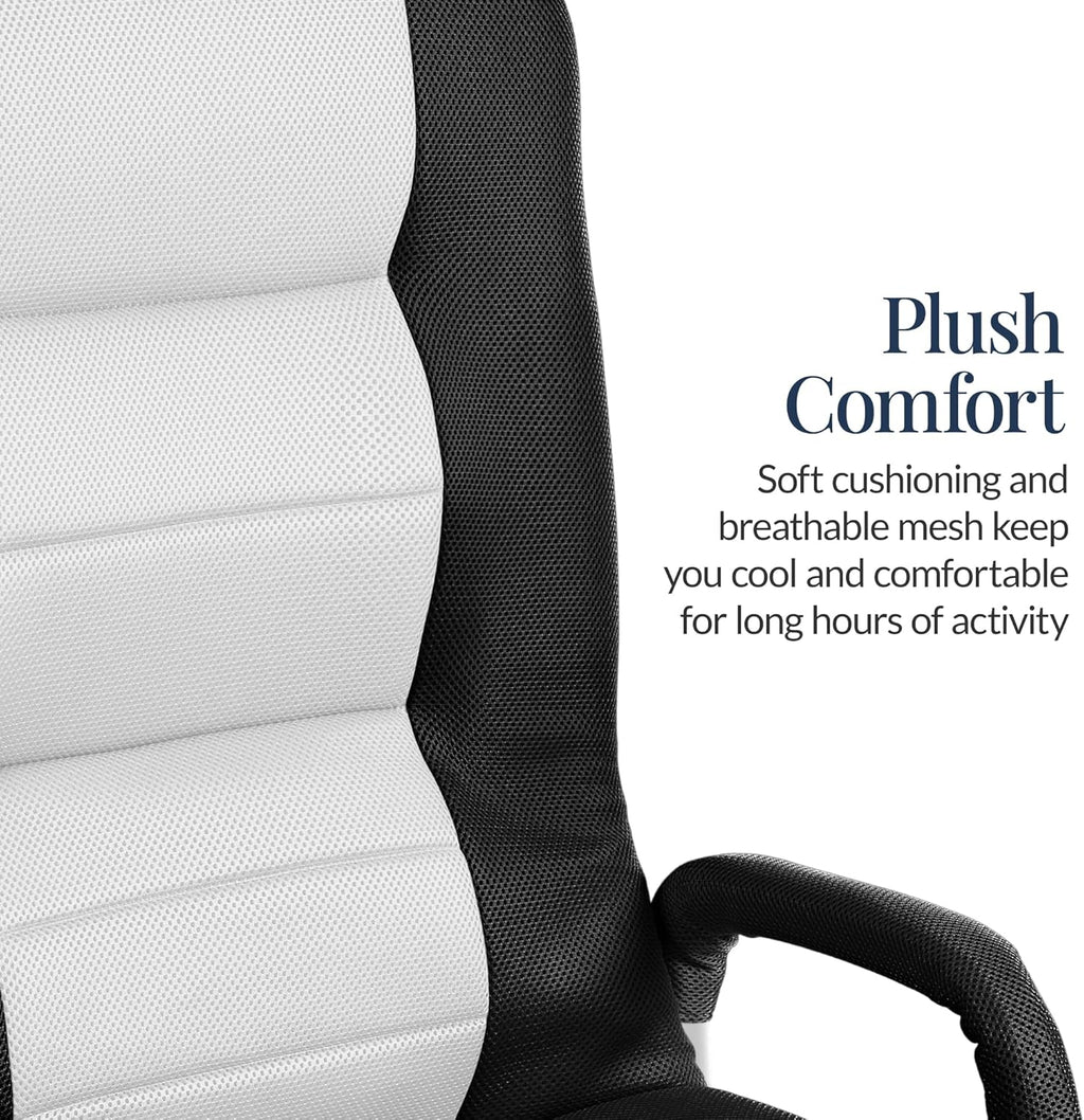 Best Choice Products Swivel Gaming Chair 360 Degree Multipurpose Floor Chair Rocker for TV, Reading, Playing Video Games w/Lumbar Support, Armrest Handles, Adjustable Foldable Backrest - Black/White