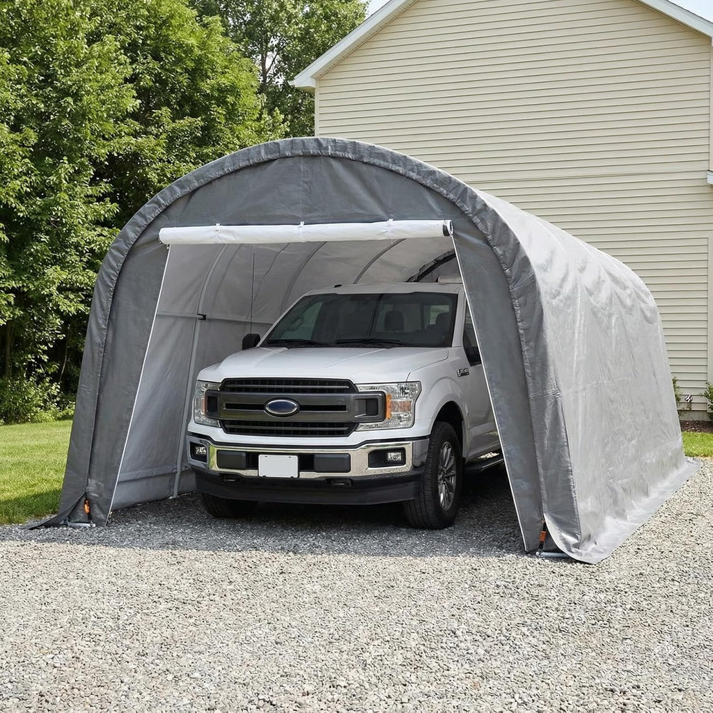 HOMPUS 10x20 Heavy Duty Carport, 180G PE Waterproof Canopy, Load Garage Shelter, Outdoor Storage Tent for Cars/Trucks/Boats/Equipment with Double Roll-Up Doors & Ground Anchors