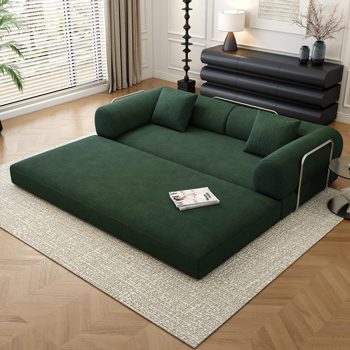 78.8" Modular Sofa Bed - 4-in-1 Convertible Design with Corduroy Fabric and High Density Sponge, Removable Cover and Fixed Frame