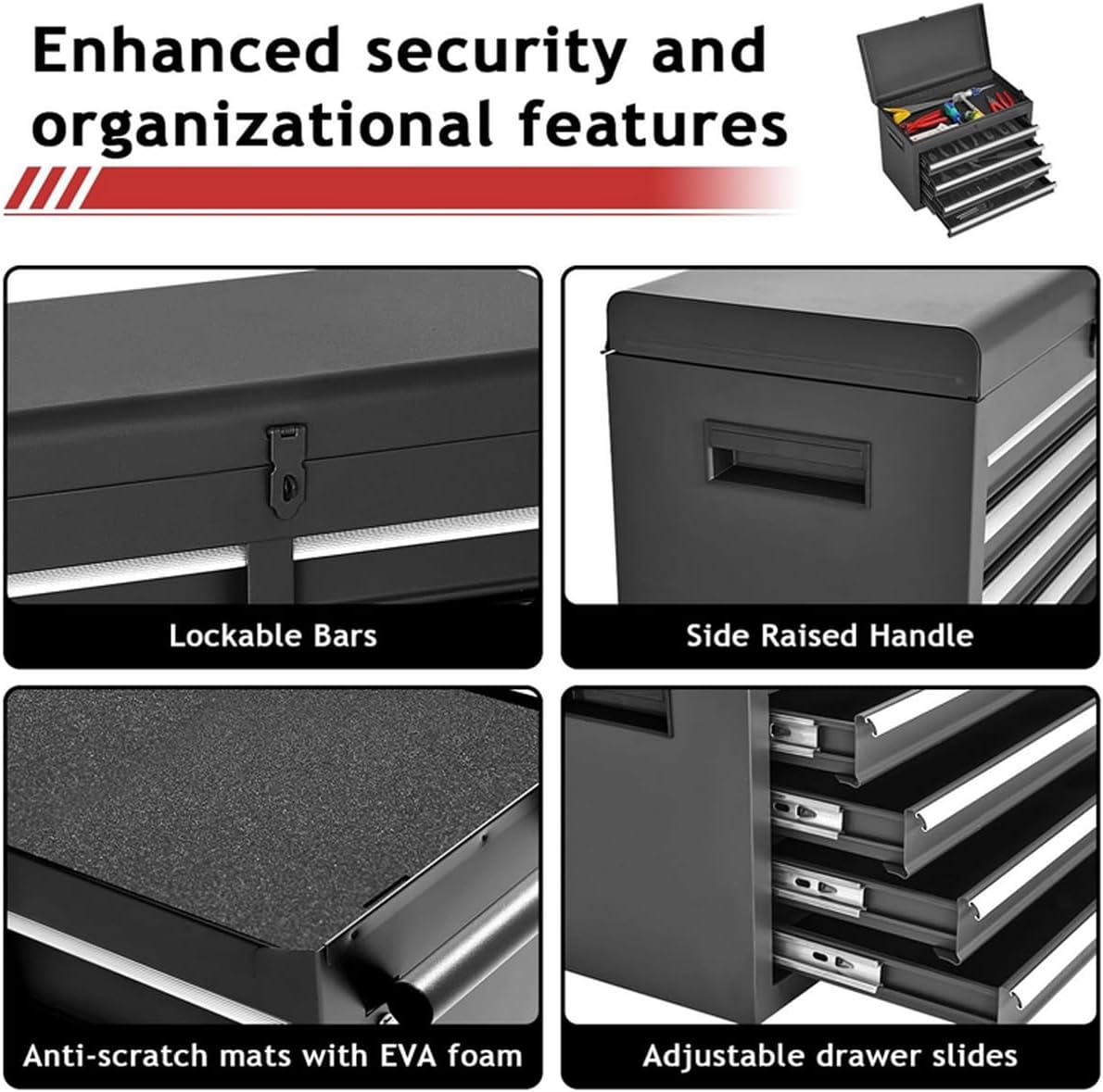 ESL Rolling Tool Chest, 5 Drawers with Big Cabinet, Tool Trolley with 4 Universal Lockable Wheels and Lock Bar, Great Black Tool Cart for Garage Workshop, Sturdy Heavy Duty Tool Storage, Easy Assemble