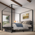 YITAHOME Metal Four Poster Canopy Bed Frame King Size, 14 Inch Platform with Built-in Headboard Strong Metal Slat Mattress Support, No Box Spring Needed, Black