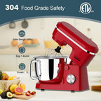 Household Stand Mixer with 6.5 Quart Bowl, Electric Food Mixer 10+p Speeds 660W, Tilt-Head Bread Dough and Cake Mixers with Dough Hook, Whisk, Beater, Splash Guard and Egg Separator (Red)