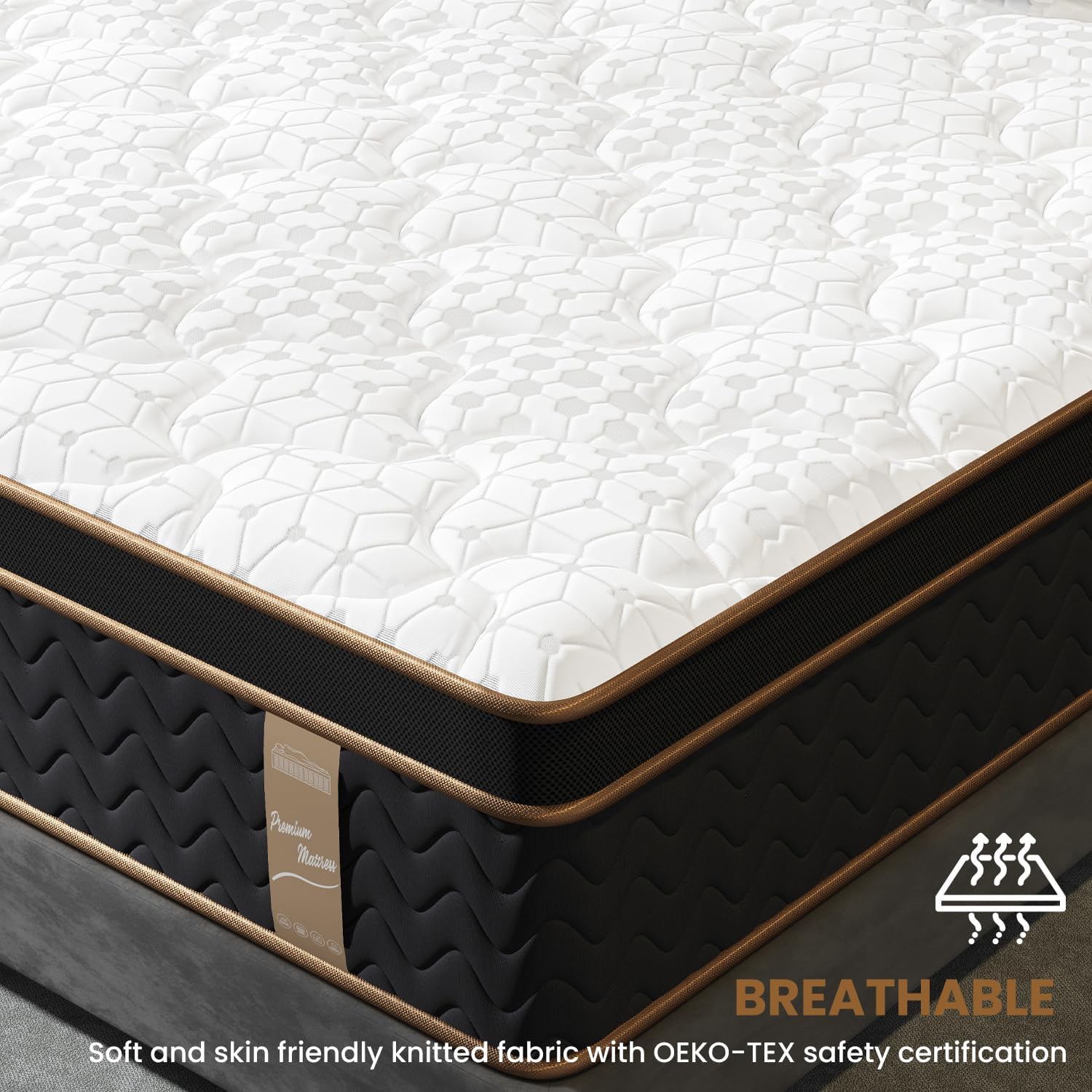 King Mattress 14 Inch, Cooling Hybrid King Mattress in a Box, Individual Pocket Springs-Motion Isolation, Extra Hip/Shoulder/Lumbar Support, Fiberglass-Free,Ergonomic Zones,365-Night Trial,CertiPUR-US