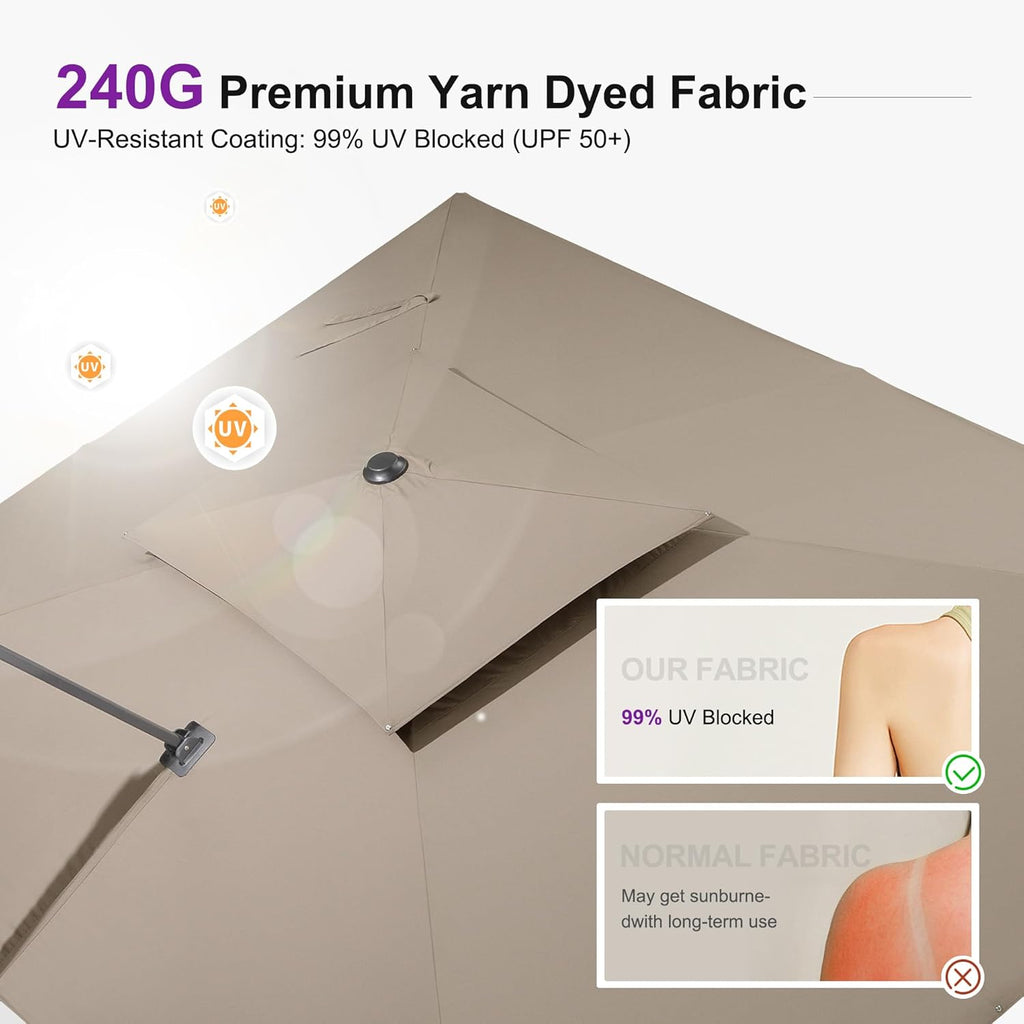 PURPLE LEAF 12FT Cantilever Outdoor Umbrellas Large Patio Umbrella Hanging Double Top Square Offset Umbrella with 360°Rotation Tilting Umbrella Outdoor Patio  Taupe