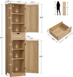 Iwell Tall Narrow Storage Cabinet with Doors, Rattan Cabinet with Adjustable Shelves, Freestanding Linen Storage for Living Room, Entryway, Kitchen, Bathroom, Natural