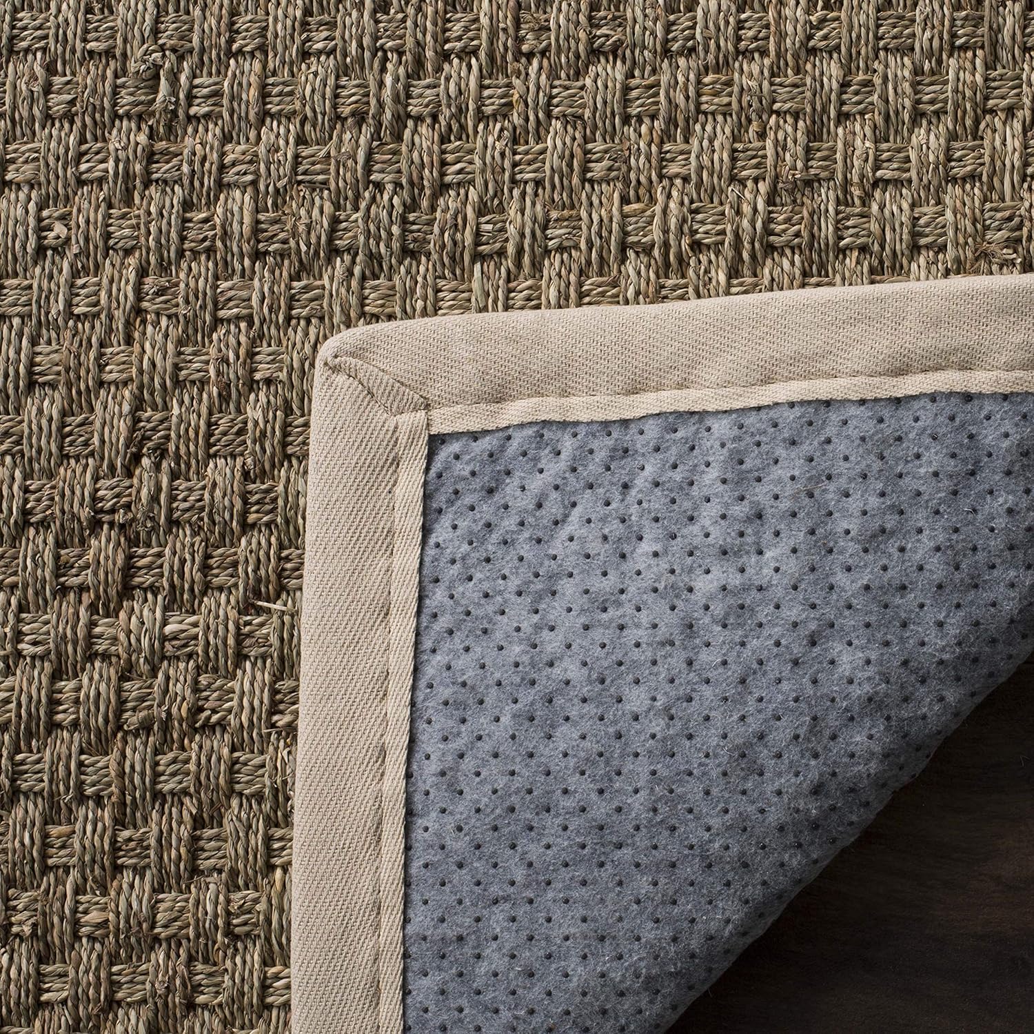 SAFAVIEH Area Rug 9x12 - Natural Fiber Collection - Large - Natural & Ivory, Seagrass, Basketweave Pattern with Border (NF114J)