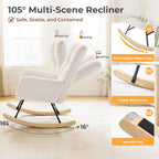 DUMOS Nursery Rocking Chair Teddy Upholstered, Comfy Glider Rocker with High Backrest Armchair Padded Seat, Accent Side Chair for Living Room Bedroom Offices Small Spaces Indoor, Beige