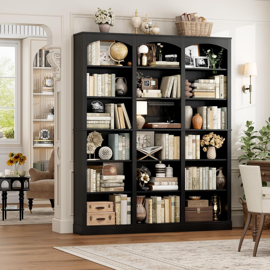 FACBOTALL 71" Triple Wide Bookshelf, 6 Tier Tall Bookshelf, Large Book Shelf with Curved Baffle, 63.4" Wide Bookcase with 18 Open Display Shelves for Living Room, Study, Black