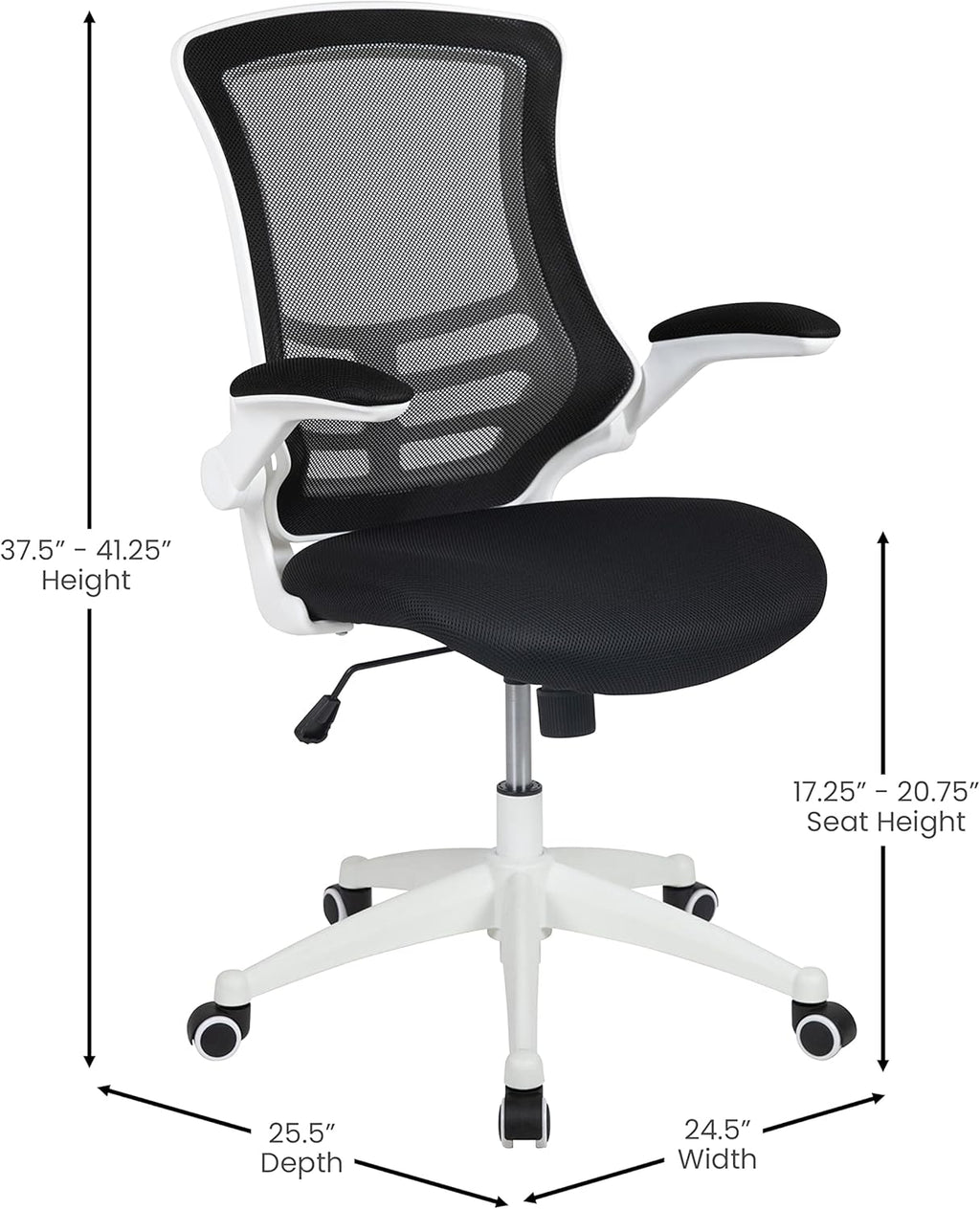 Flash Furniture Kelista Office Chair, Ergonomic, Mid-Back, White Frame, Black Mesh with Swivel