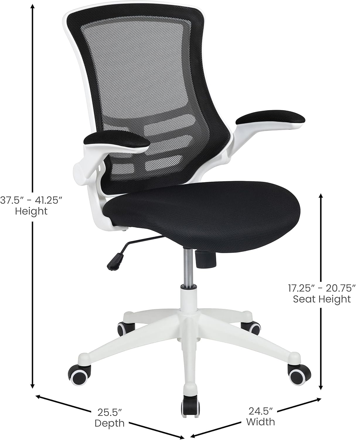 Flash Furniture Kelista Office Chair, Ergonomic, Mid-Back, White Frame, Black Mesh with Swivel