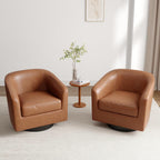 Lumibee Faux Leather Swivel Barrel Chairs Set of 2, Upholstered Comfy Round Swivel Accent Chair, 360° Rotation Single Sofa Club Armchair for Living Room, Reading Room, Bedroom, Brown