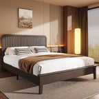 Lifezone Wood Queen Bed, Solid Wood Bed with Flutted Headboard, American Vintage Design, Slats Support, Noise-Free, Sturdy Structure, Easy Assembly, Walnut