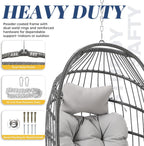 BULEXYARD Outdoor Swing Egg Chair No Stand, Folding Wicker Rattan Ceiling Hanging Patio Chairs, 350 Lbs Sturdy Hammock Basket Seat with Cozy Cushion for Backyard Pergola Living Room, Light Grey