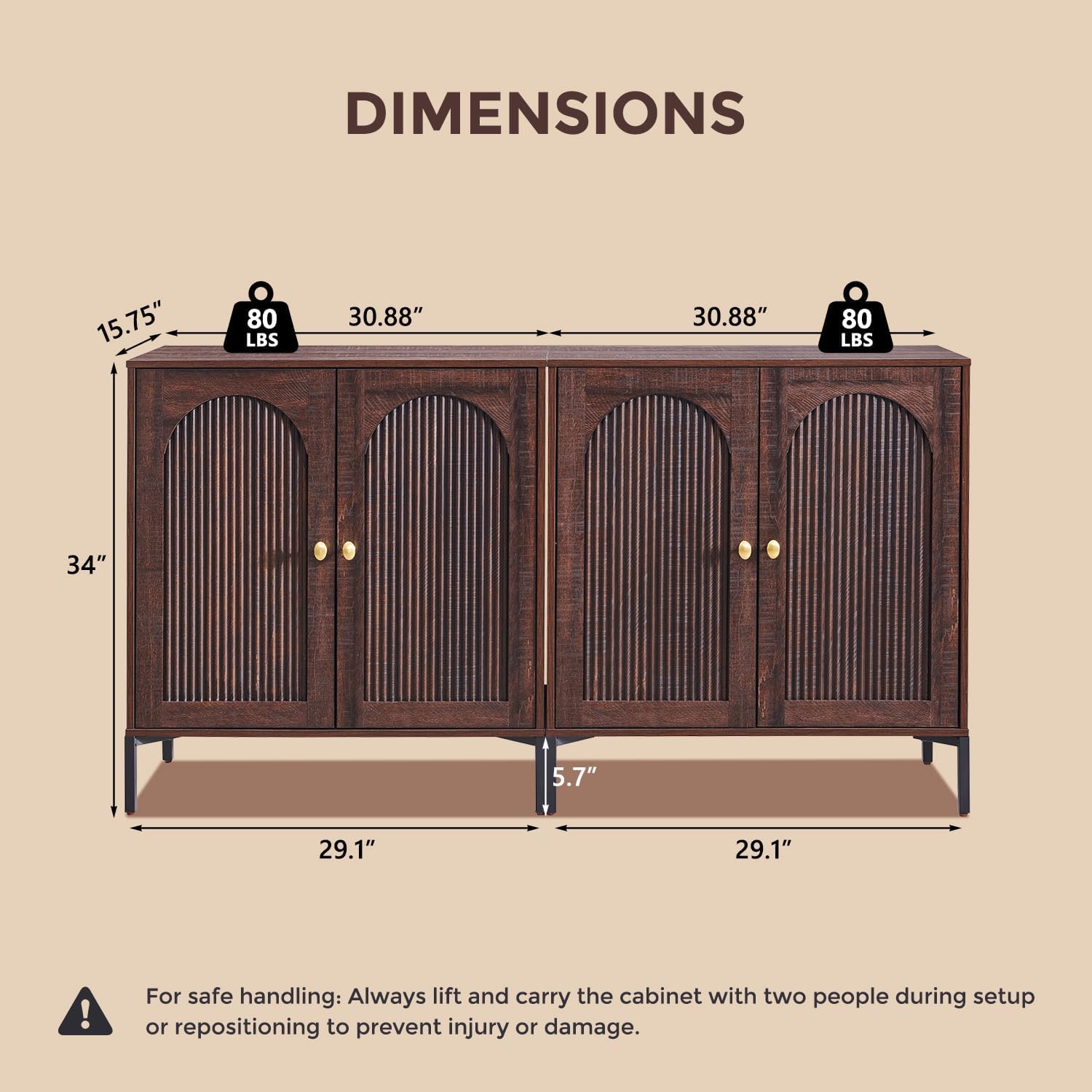 Modern TV Stands for 75 Inch TVs, 61.75‬"W Wood Entertainment Center w/Adjustable Shelves, Mid Century Modern TV Stand w/Arched Fluted Doors, Media Console Cabinet for Living Room, Brown