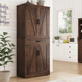 72" Tall Farmhouse Kitchen Pantry Cabinet with Drawer, Rustic Wood Cupboard Storage Cabinet w/Organizer and 4 Barn Doors, Storage Cabinet for Kitchen, Dining Room, Living Room, Brown
