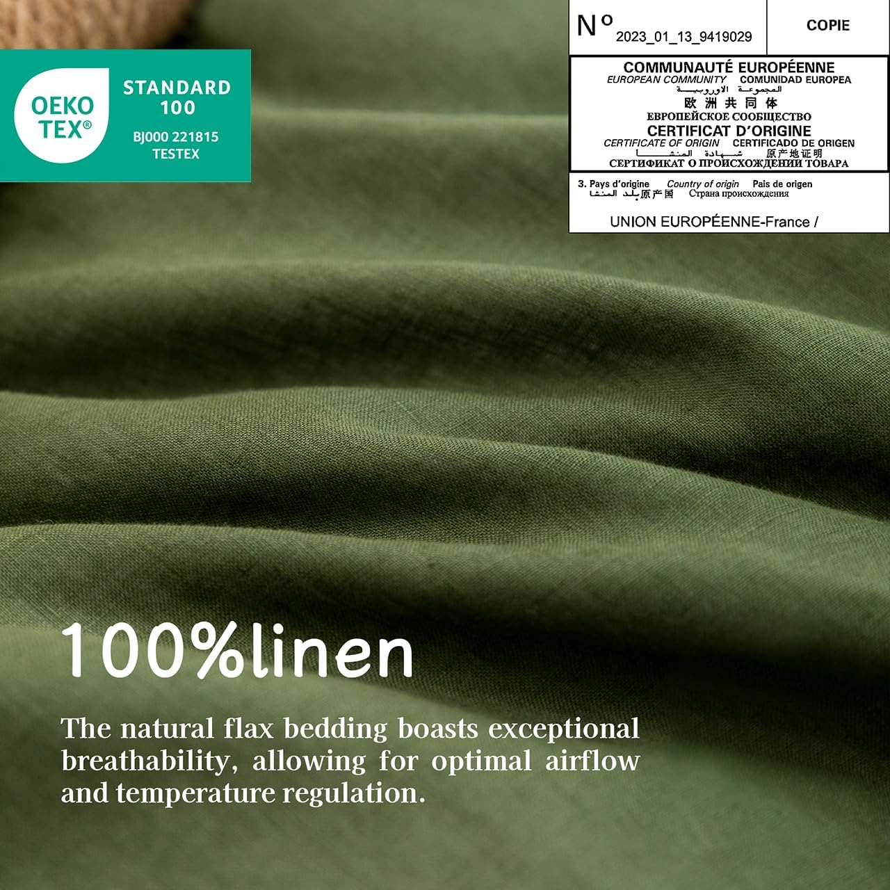 EVERLY Linen Queen Sheets Set, 100% Stonewashed French Linen Bed Sheets Deep Pocket Sheets, 4 Pieces (1 Flat Sheet, 1 Fitted Sheet, 2 Pillowcases) Natural Flax Bedding Set-Mossy Green