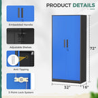 Greenvelly Metal Garage Storage Cabinet, 72" Tall Steel Storage Cabinets with 2 Doors and 4 Adjustable Shelves, Metal Tool Cabinets, Locking File Cabinet for Home Office, Garage, School (Black Blue)