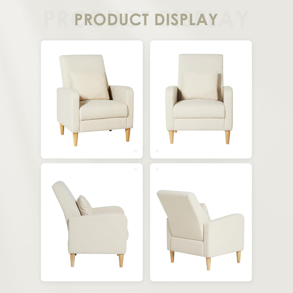 COLAMY Sherpa Upholstered Accent Chair Armchair with Pillow, Fabric Reading Living Room Side Chair,Single Sofa with Lounge Seat and Wood Legs, Cream