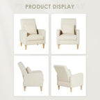 COLAMY Sherpa Upholstered Accent Chair Armchair with Pillow, Fabric Reading Living Room Side Chair,Single Sofa with Lounge Seat and Wood Legs, Cream