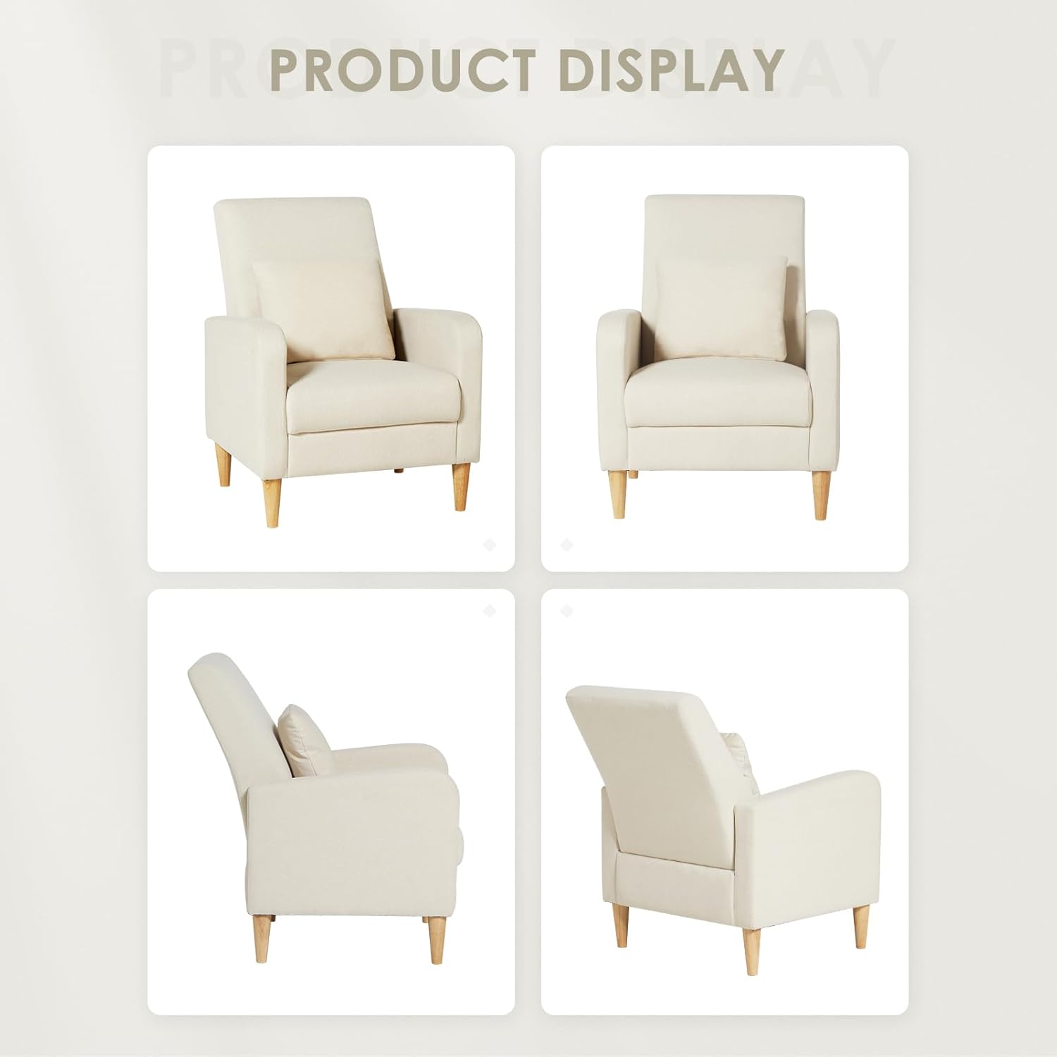 COLAMY Sherpa Upholstered Accent Chair Armchair with Pillow, Fabric Reading Living Room Side Chair,Single Sofa with Lounge Seat and Wood Legs, Cream