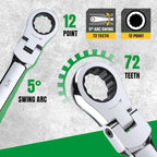 SK Flex-Head Ratcheting Wrench Set, Combination Wrench Set, 8-Piece, SAE 5/16" to 3/4", 72-Tooth, Premium CR-V Construction, with Rack Organizer