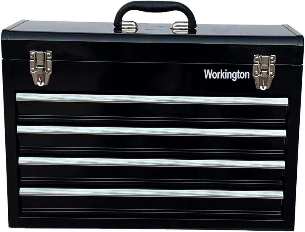 Workington Portable Metal Tool Chest with 4 Drawers, 20" 4-Drawer Tool Chest Cabinet with Ball Bearing Drawer Slides, Steel Tool Storage Box Organizer 4004 Black