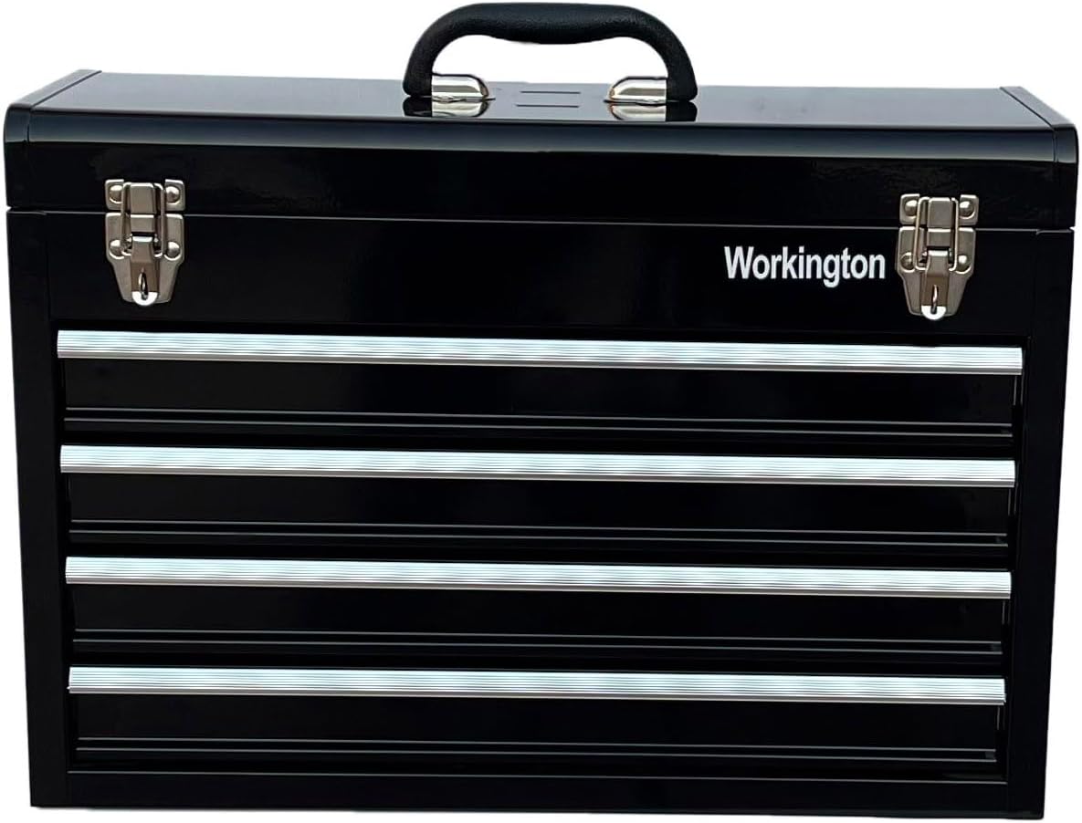 Workington Portable Metal Tool Chest with 4 Drawers, 20" 4-Drawer Tool Chest Cabinet with Ball Bearing Drawer Slides, Steel Tool Storage Box Organizer 4004 Black
