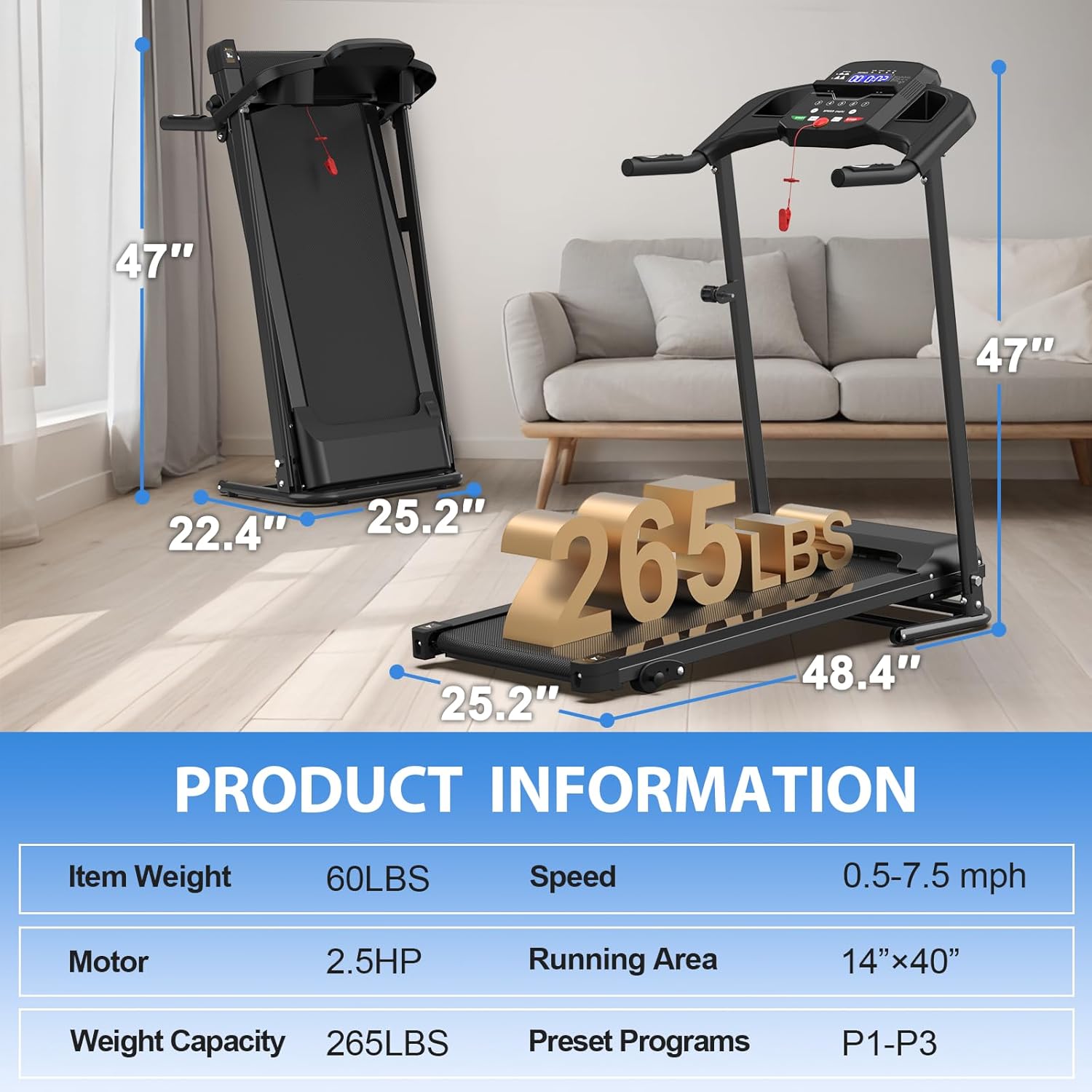 Treadmills for Home Treadmill with 5.6% Incline Walking Pad Treadmill Running Machine 3.0 HP Quiet Brushless, 350 Lbs Capacity, App, Heart Rate Monitor, Holder for Cup & Phone