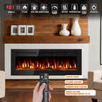 Manastin 60" Ultra-Thin Electric Fireplace Recessed and Wall Mounted with Remote Control, 12 Adjustable Color Fireplace Heater(60-99°F Thermostat), Low Noise, Timer, Child Lock