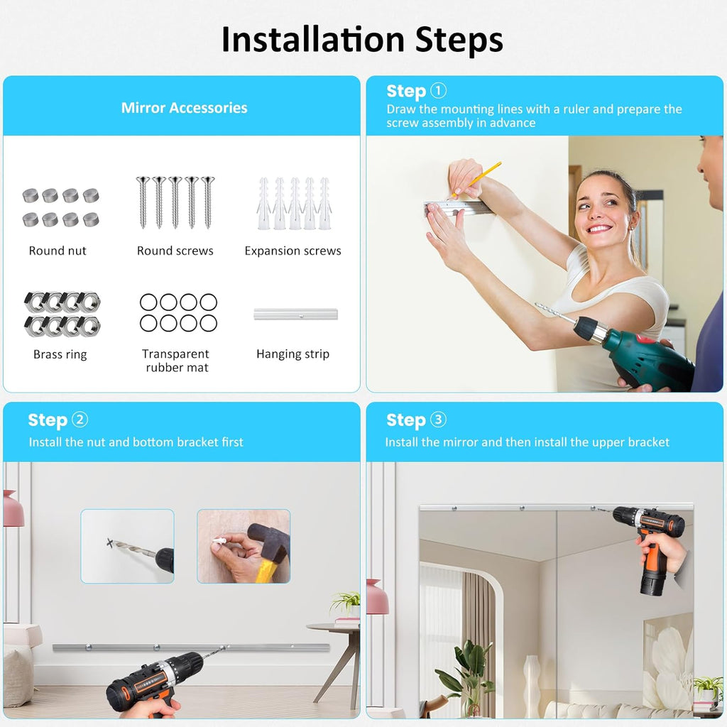 Frameless Tempered Glass Gym Mirror - 63x24 2Pack Full Body Yoga Mirror for Wall Mounting Suitable for Gym, Yoga, Studio, Bedroom & Dancing Studio