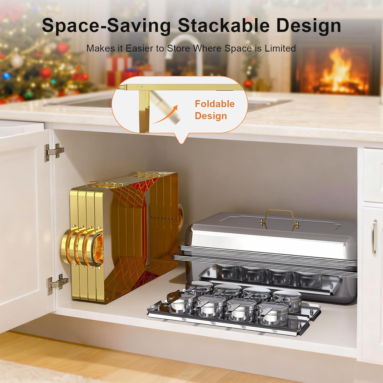 Chafing Dishes for Buffet 4 Pack, High Grade Chafing Dish Buffet Set, Buffet Food Warmers Screw-Free Installation with Stackable Design for Wedding/Home/Christmas Buffets, 4 Full Size Pans