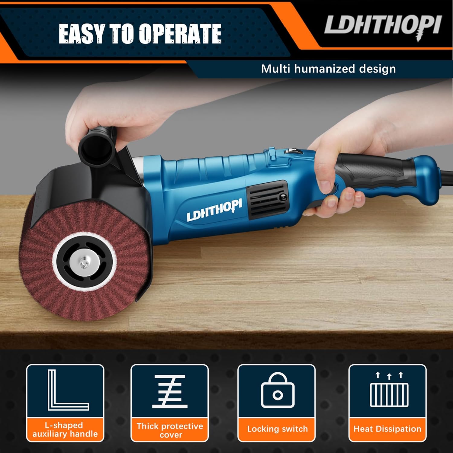 LDHTHOPI 1800W Burnishing Polishing Machine, 110V Handheld Electric Stainless Steel Polisher, 8 Variable Speed, 3100RPM for Metal, Stainless Steel, Wood