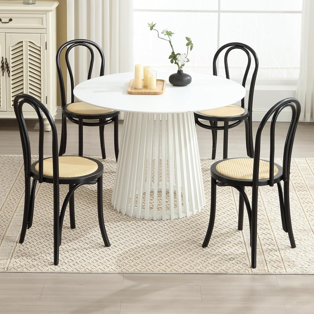 Solid Wood Dining Chairs Set of 2 Mid-Century Modern Rattan Kitchen Room Chairs with Backrest Bentwood Side/Desk Chairs for Dining/Living Room,Home, Black Wood
