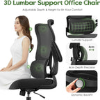 Office Chair Ergonomic Desk Chair - Comfy Mesh High Back Office Chair with Lumbar Support Wheel Home Desk Office Chairs Flip up Armrest Executive Rolling Swivel Task Computer Chair Black Silver