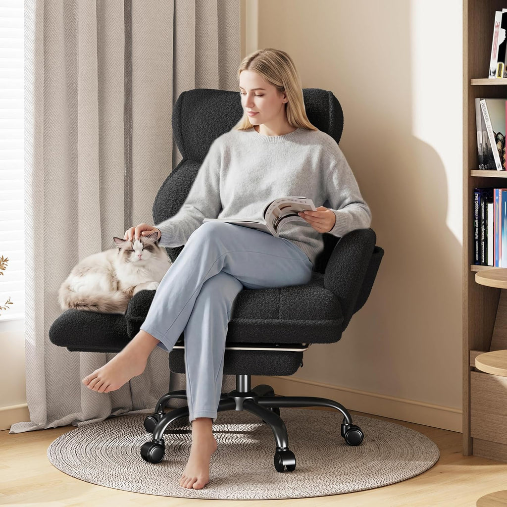 Big and Tall Office Chair with Adjustable Arms and Back, Ergonomic Office Chair with Footrest and Comfortable Fabric for Home Office, Bedroom  .Black
