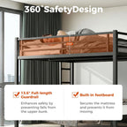 Queen Over Queen Bunk Bed Frame, Heavy Duty Metal Loft Bed for Adults/Teens, 400/600LB Capacity w/Ladder & Guardrail, Noise-Free Steel Slats, No Box Spring Required, Black