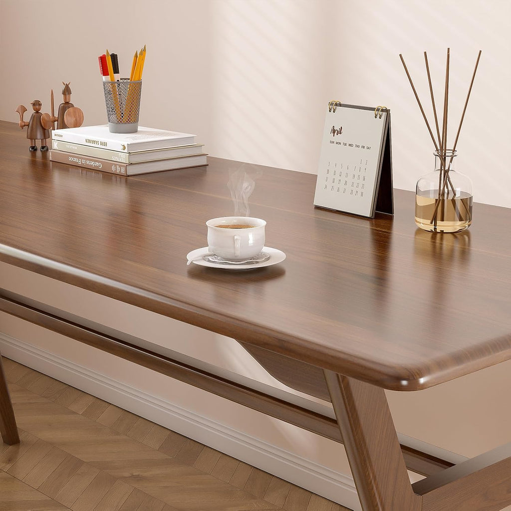 Solid Wood Study Desk - 78.8" Double Long Computer Table for Home Office, 2-Person PC Workstation, Walnut