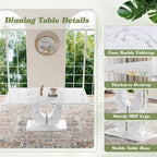 JUFU 63" Faux Marble Dining Table for 6, Modern Rectangular Kitchen & Dining Room Table, White Marble-Look MDF Top with U-Shaped Pedestal Base, Easy to Assemble