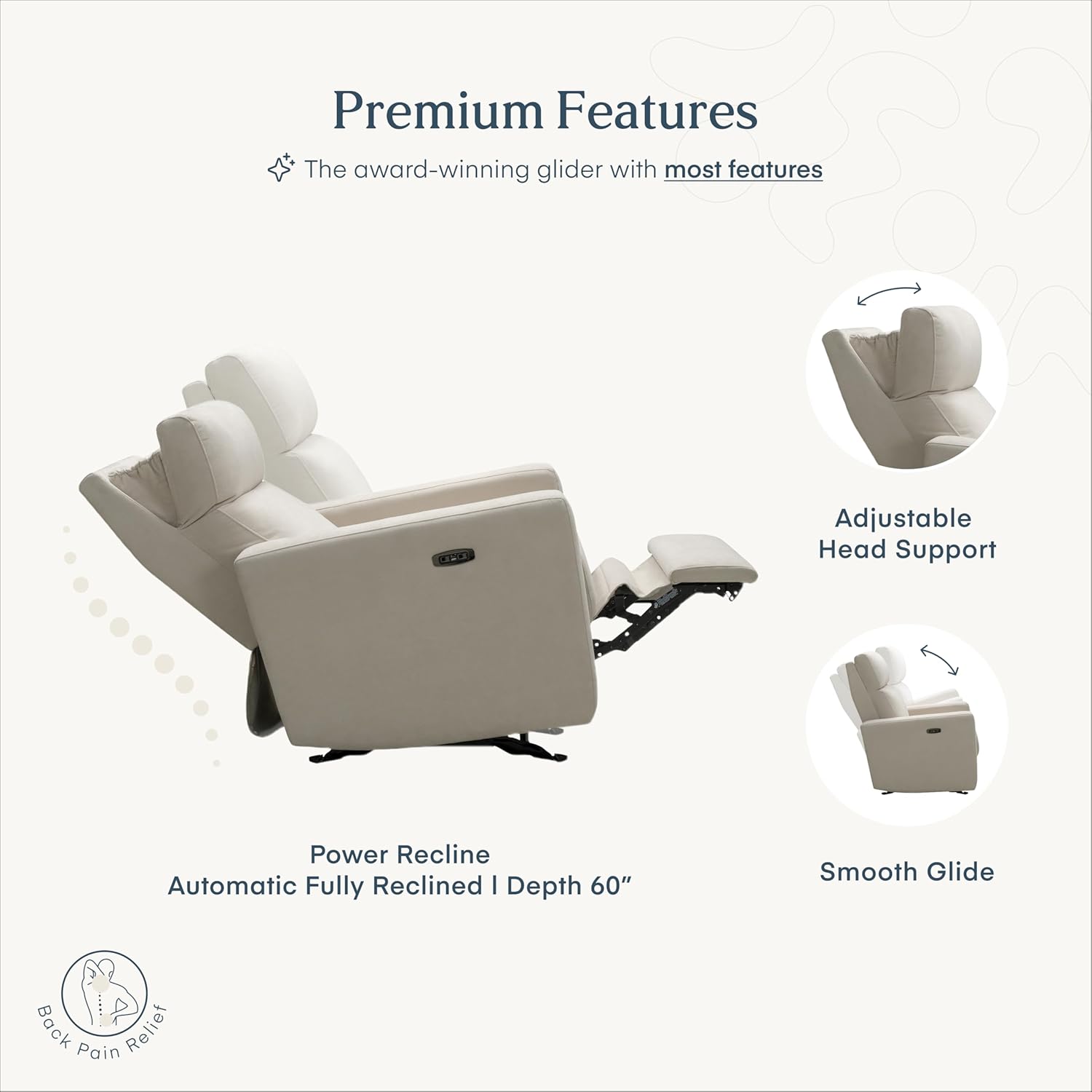 Nurture& The Glider Premium Power Recliner Nursery Glider Chair with Adjustable Head Support | Designed with a Thoughtful Combination of Function and Comfort | Built-in USB Charger (Ivory)