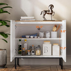 BVIUNTWO 31.5" Farmhouse Buffet Cabinet with Metal Base, Adjustable Shelf & 2 Doors, Antique White Storage Sideboard for Kitchen, Dining & Living Room