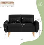 Vongrasig 48" Small Modern Loveseat Sofa, Mid Century Soft Corduroy Fabric 2-Seat Sofa Couch Tufted Love Seat with Back Cushions and Tapered Legs for Living Room, Bedroom and Small Space (Black)