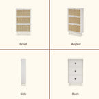 mopio Hannah Shoe Cabinet, Natural Rattan Farmhouse Shoe Storage Organizer, 3 Door Closet Rack for Entryway, Spacious Hallway Storage Cabinet with Doors & Shelves, Sturdy Solid Wood Legs (Whitewash)