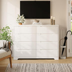 Gizoon 8 Drawer Dresser, 47" Wide White Dresser for Bedroom with Cut-Out Handles, Modern Wooden Chest of Drawers with Anti-Tip Kit, for Living Room, Hallway, Entryway, Home Office