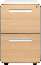 Laura Davidson Furniture Stockpile 2 Drawer Mobile File Cabinet with Lock - Under Desk Metal Filing Cabinet, Legal/Letter File Folders, Wheels and Stationary Feet, Pre-Assembled, White/Wood