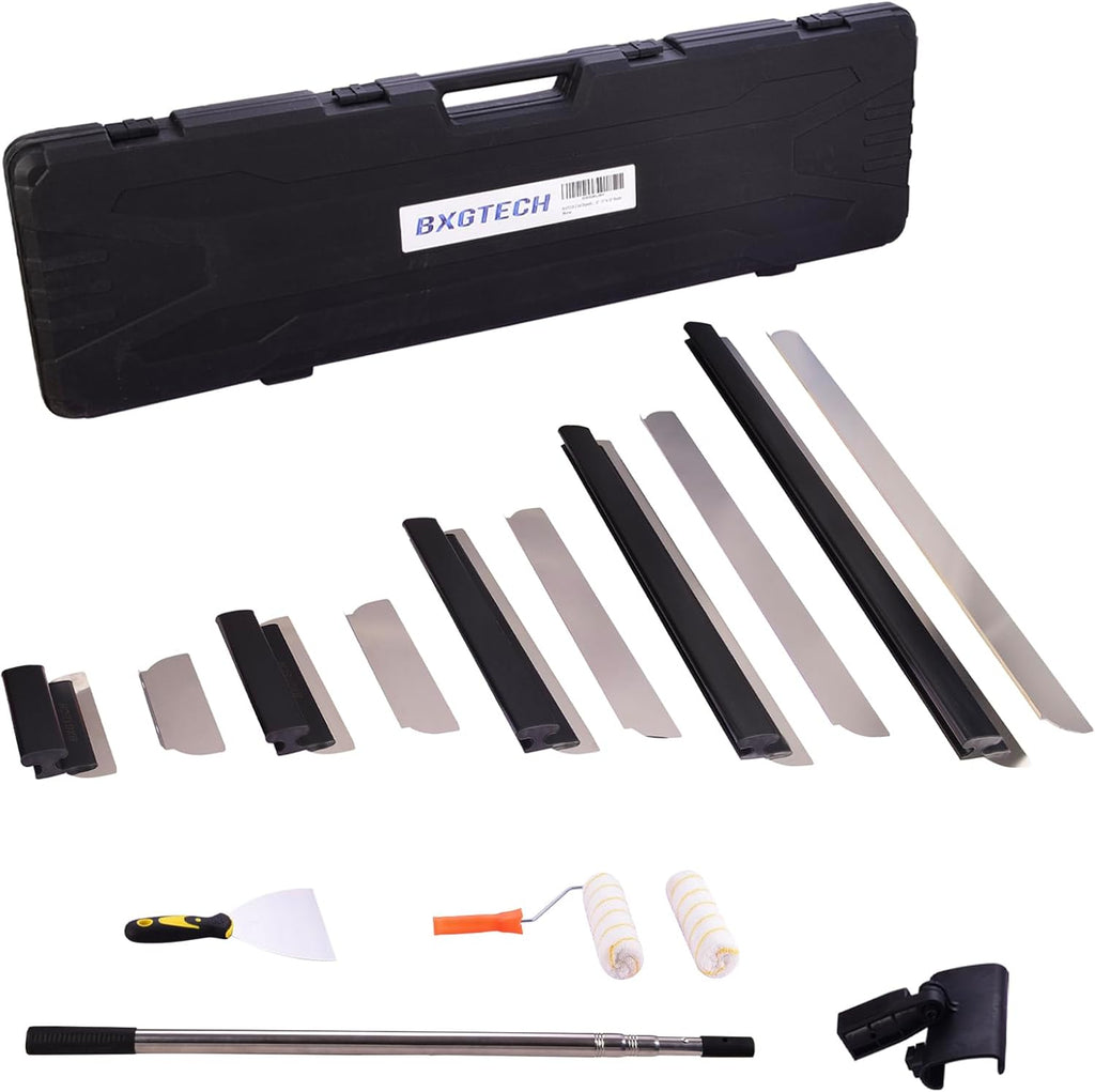 Drywall Tools Skimming Blade with Extension Handle - 10", 14", 24"& 32" 40" Blades with 2 Pack 0.3 mm Blades, Construction Tools End Caps, with Outer Box, Drywall Roller,Taping Knife