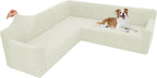 Arfntevss Stretch Sectional Couch Covers L Shaped Corner Sectional Sofa Cover Washable Jacquard Soft Fleece U Shape Sofa Slipcovers Anti Slip Furniture Protector for Dogs Pets (X-Large, Cream)