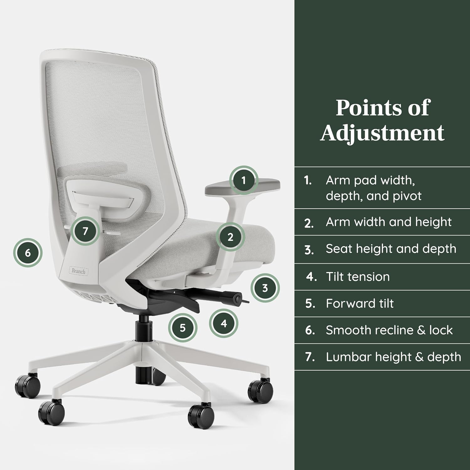 Branch Ergonomic Chair Pro - Mesh Office Chair with 14 Points of Adjustment - Height, Depth & Tilt Adjustable - 5D Armrests - Forward Tilt, Smooth Recline, and Lumbar Support - Mineral