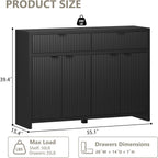 Fluted Sideboard Buffet Cabinet with Storage and Large Drawers, 55" Credenza Storage Cabinet for Living Room & Entryway, Farmhouse Buffet Table with Adjustable Shelves, Console Cabinet, Balck