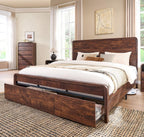 Modern King Size Bed Frame with 50" Tall Headboard, Wood King Size Platform Bed Frame w/3 Storage Drawers, Curved Profile Design, No Box Spring Needed, Easy Assembly, Noise Free, Dark Walnut